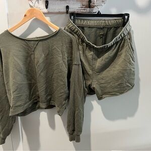 Aerie Endless Summer Green Sweatshirt and Shorts Set